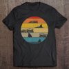 Vintage Retro Sunset Ocean Waves Shark Fins In The Water Tee