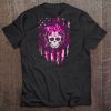 In October We Wear Pink Sugar Skull Breast Cancer American Flag Version Tee