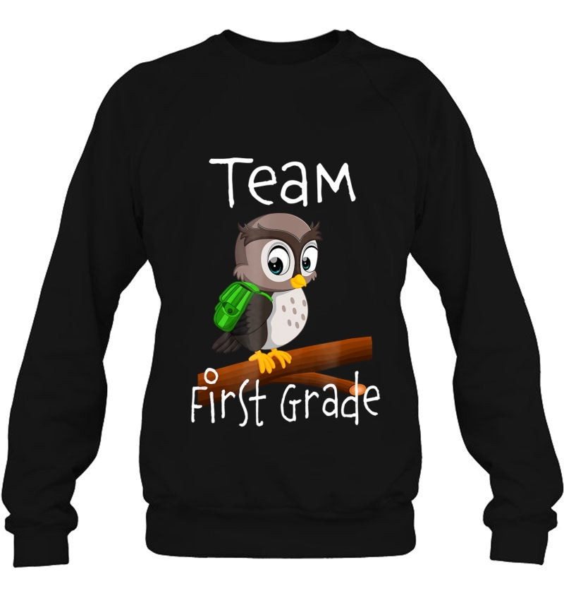 First Grade Team Owl With Backpack Student Teacher Tshirt Mugs