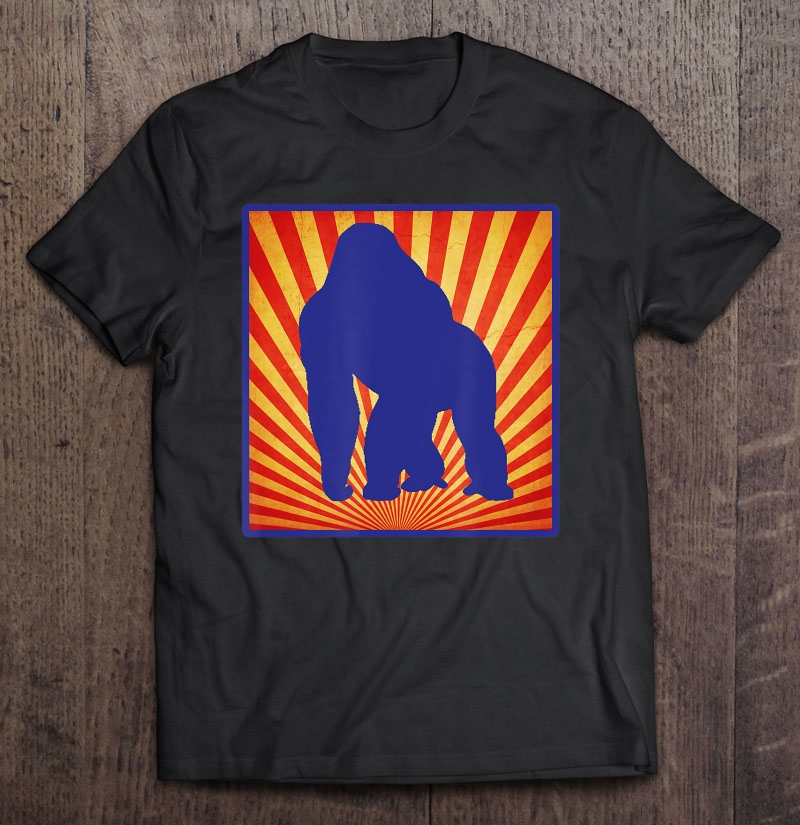 Silverback Gorilla Stares On Retro Sunburst Design Shirt