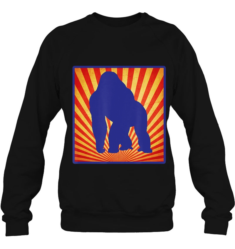 Silverback Gorilla Stares On Retro Sunburst Design Mugs