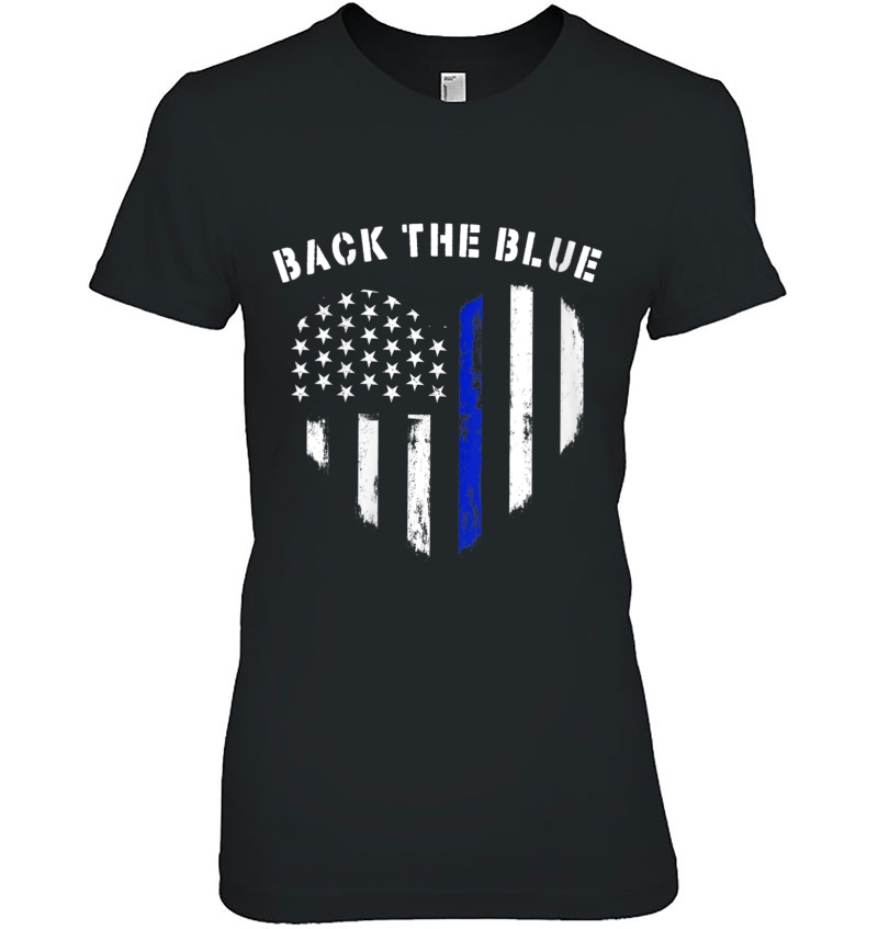 Womens Back The Blue Thin Blue Line Flag Police Support Heart V-Neck Hoodie