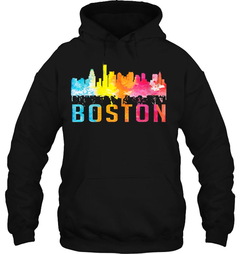 Womens Boston Massachusetts Retro Watercolor Skyline Souvenir Shirt V-Neck Mugs