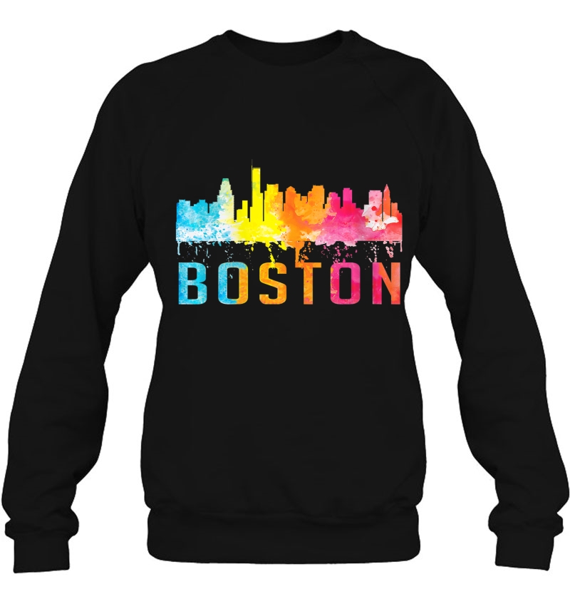 Womens Boston Massachusetts Retro Watercolor Skyline Souvenir Shirt V-Neck Mugs