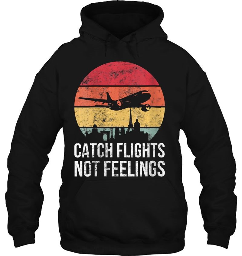 Womens Catch Flights Not Feelings Gift For Men Women Retro Traveler V-Neck Mugs