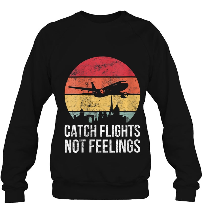 Womens Catch Flights Not Feelings Gift For Men Women Retro Traveler V-Neck Mugs