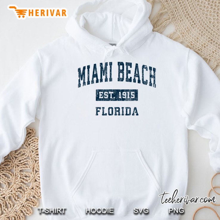 Miami Beach Florida Fl Vintage Sports Design Navy Print Hoodie