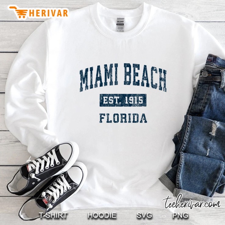 Miami Beach Florida Fl Vintage Sports Design Navy Print Sweatshirt