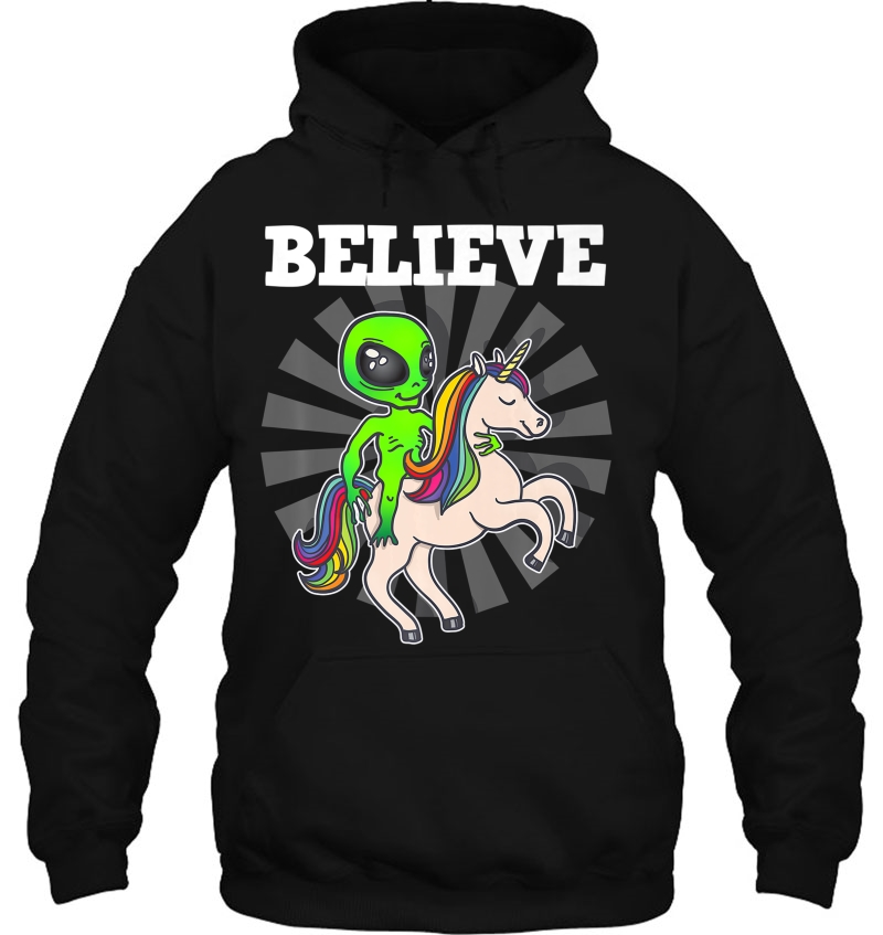 Believe Space Alien Riding Unicorn Funny Gift Tshirt Mugs