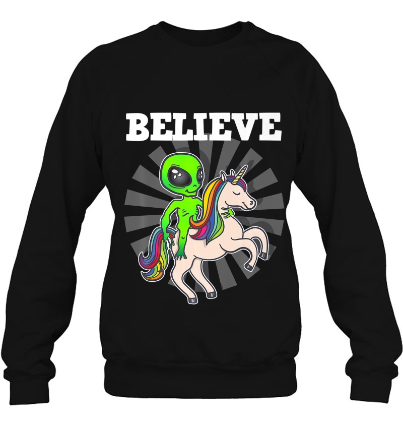 Believe Space Alien Riding Unicorn Funny Gift Tshirt Mugs