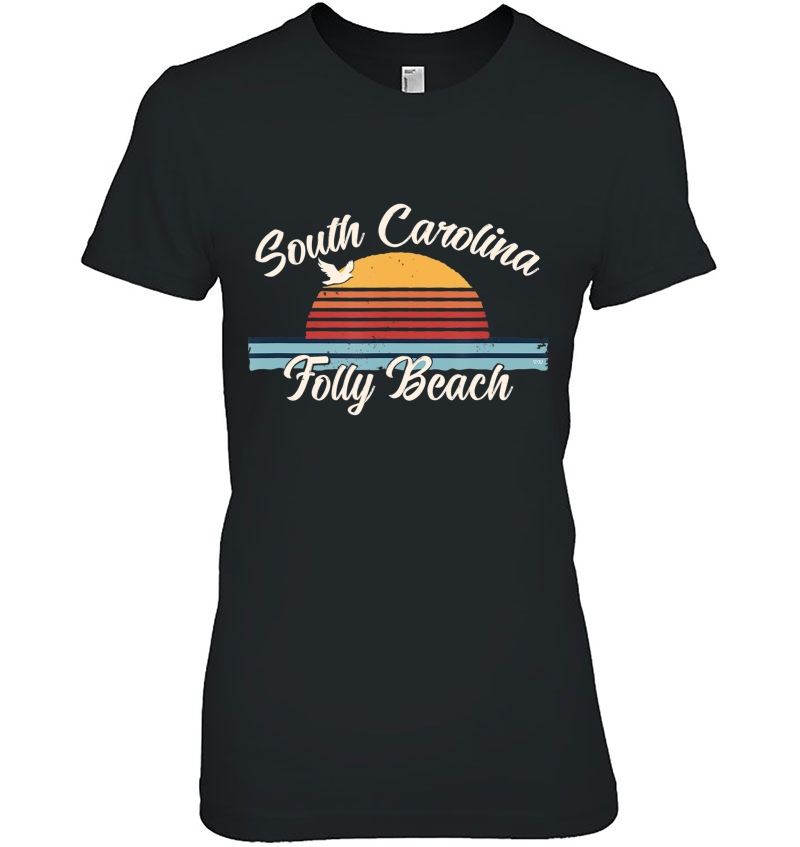 Folly Beach Shirt South Carolina Retro Sunset Ladies Tee