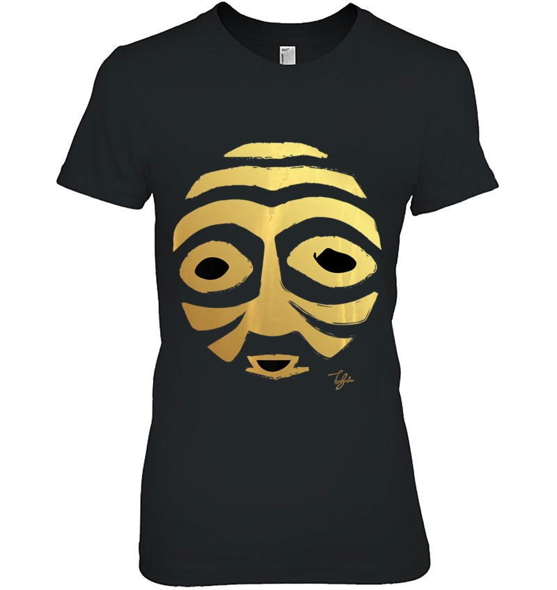 Gold Warrior Mask With Black Eyes Ladies Tee