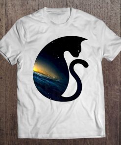 Beautiful Milky Way Galaxy Space Cat Silhouette Tee