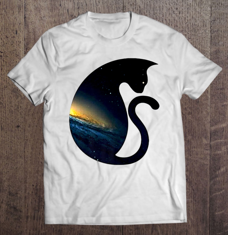 Beautiful Milky Way Galaxy Space Cat Silhouette Shirt