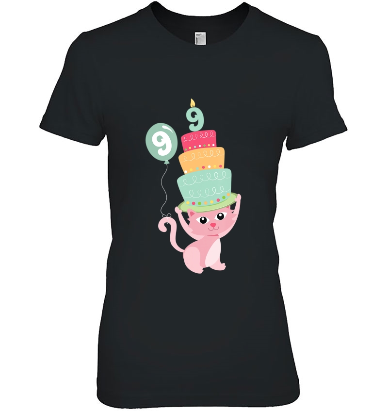 9Th Birthday Pink Kitty Cat Party Theme Girl Tshirt Ladies Tee