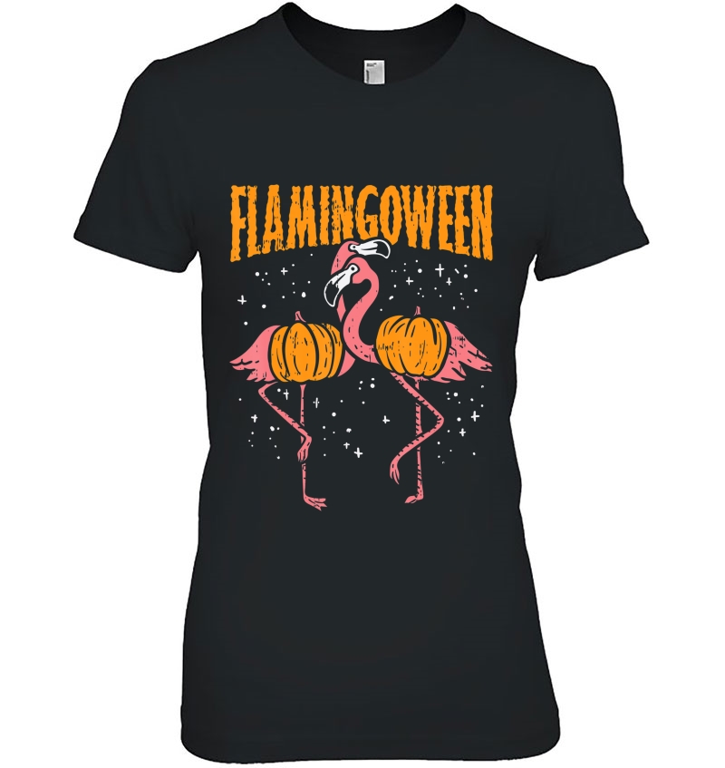 Flamingoween Pumpkin Flamingos Funny Bird Halloween Costume Ladies Tee