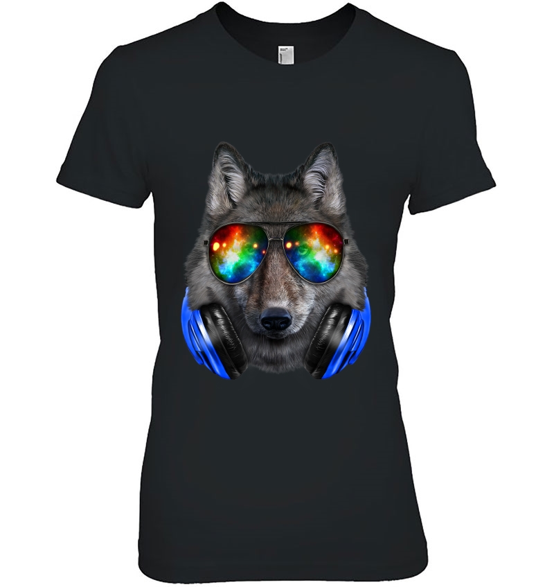 Grey Wolf As Dj In Galaxy Sunglass, Headphone - Hoodie