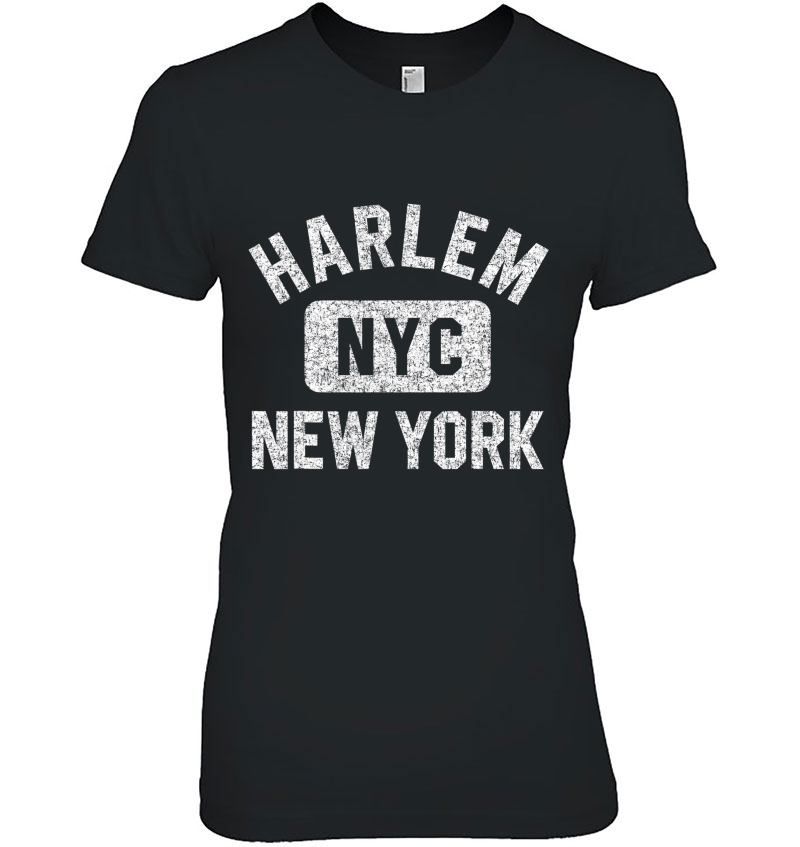 Harlem Nyc Gym Style Distressed White Print Ladies Tee