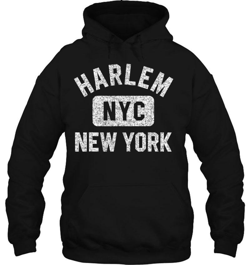 Harlem Nyc Gym Style Distressed White Print Hoodie