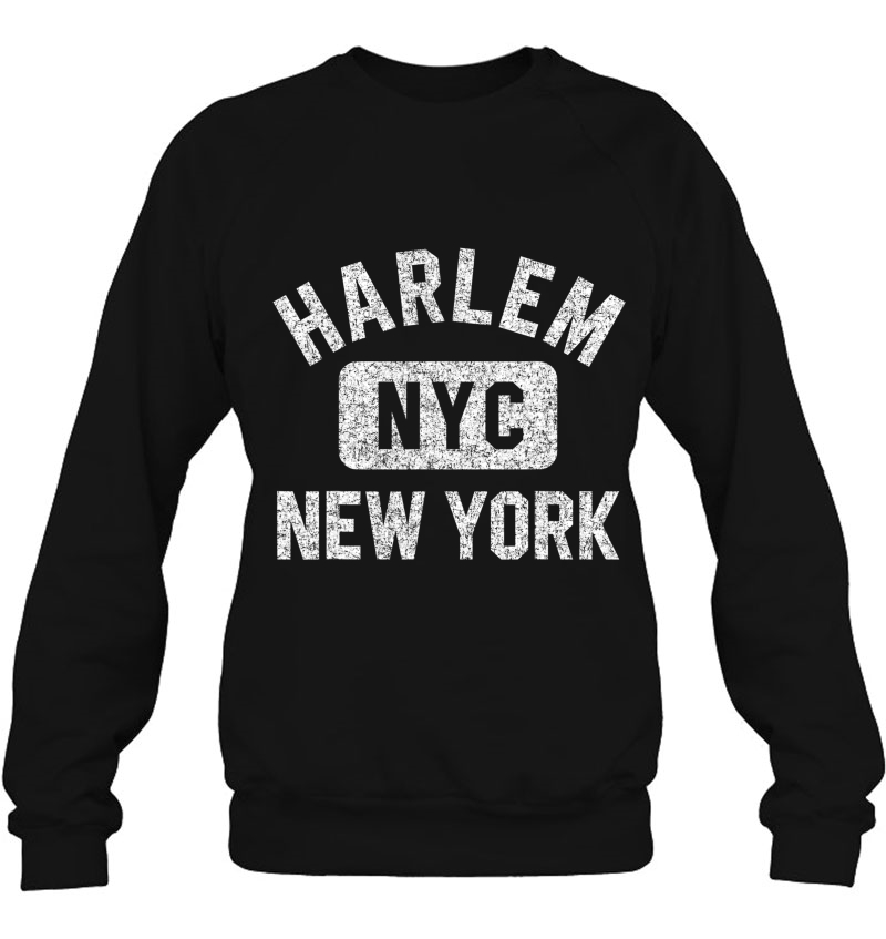 Harlem Nyc Gym Style Distressed White Print Sweatshirt