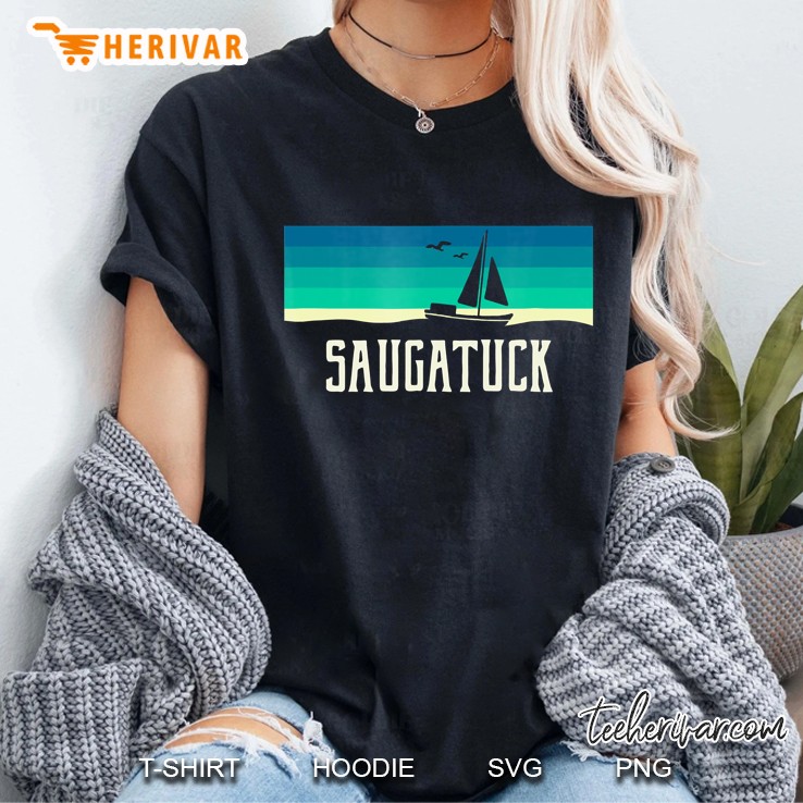 Saugatuck Michigan Sailboat 70S Throwback Ladies Tee