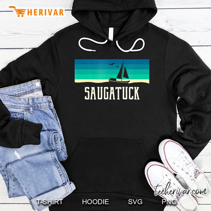 Saugatuck Michigan Sailboat 70S Throwback Hoodie
