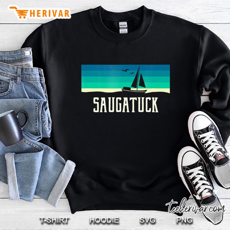 Saugatuck Michigan Sailboat 70S Throwback Sweatshirt