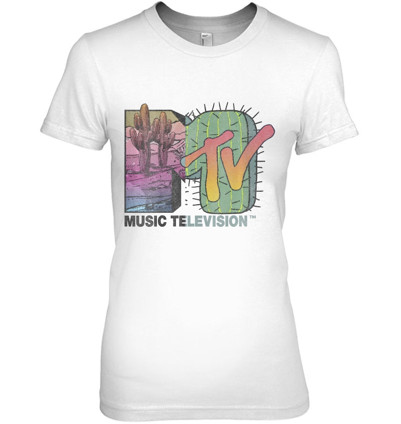 Womens Mtv Desert Cactus Split Retro Logo V-Neck Hoodie