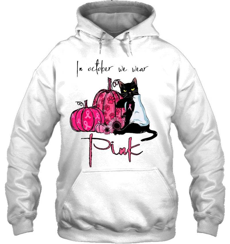 In October We Wear Pink Black Cat Pink Pumpkin Halloween Hoodie