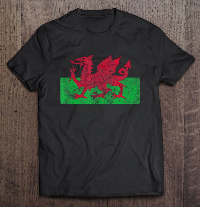 Welsh Flag Distressed Black Adult Long Sleeve T-Shirt 
