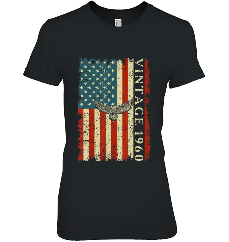 1960 60 Years Old Birthday Gifts Usa Flag Eagle Vintage 1960 Ladies Tee