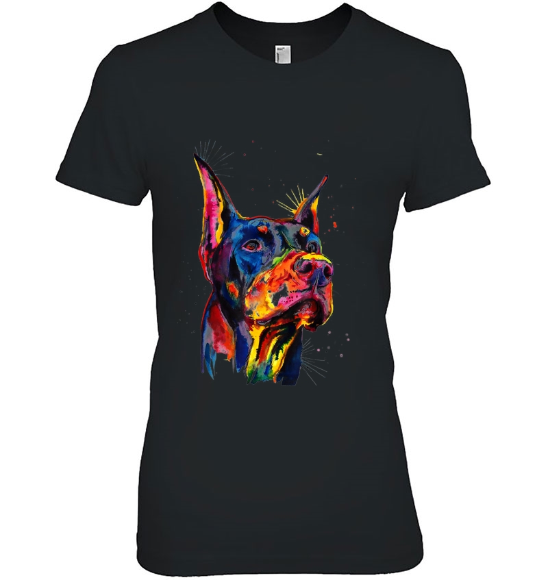 Colorful Doberman Dog Love-R Dad Mom, Boy Girl Funny Ladies Tee