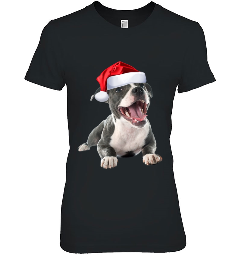 Cute Pit Bull Shirt Santa Hat Image Funny Dog Christmas Gift Hoodie