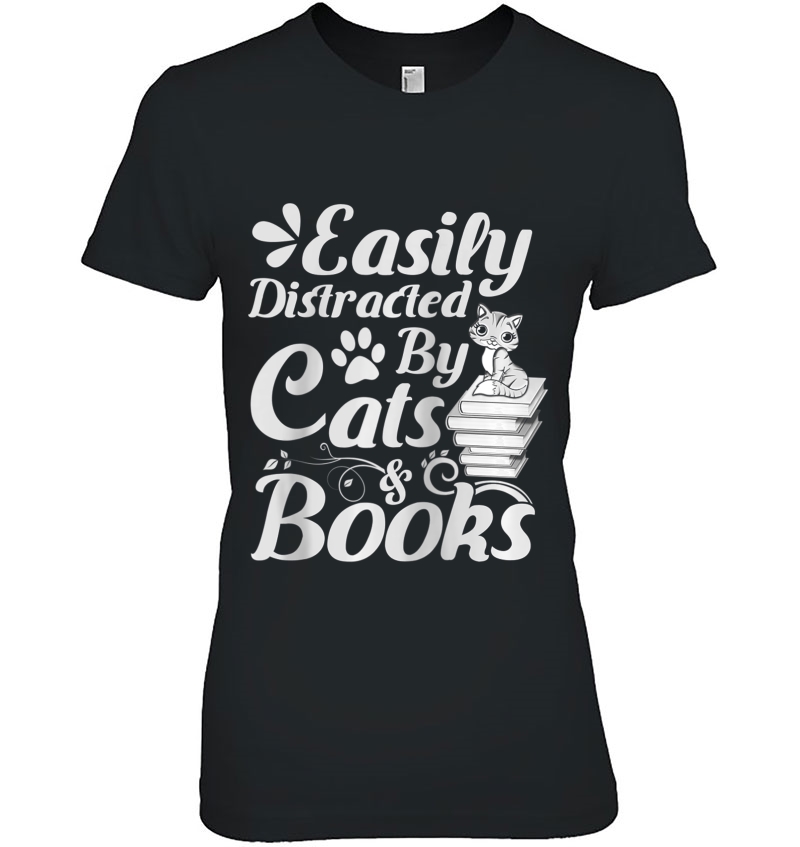 Easily Distracted By Cats & Books Funny Book Reader Reading Raglan Baseball Tee Hoodie