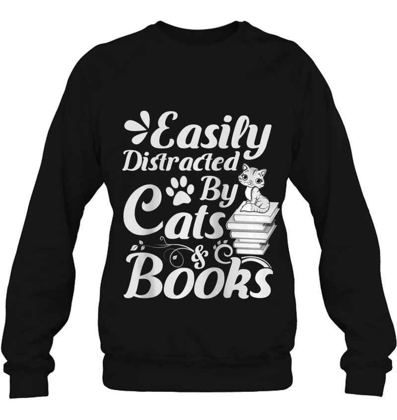 Easily Distracted By Cats & Books Funny Book Reader Reading Raglan Baseball Tee Mugs