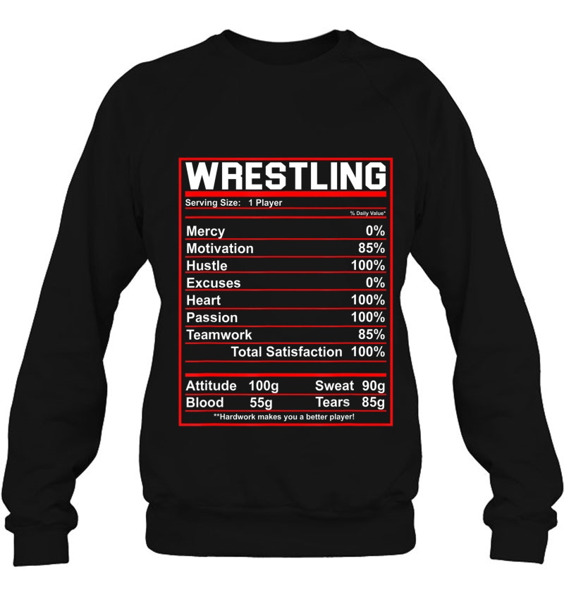 Funny Wrestling Nutrition Facts Women Men Wrestler Sweatshirt