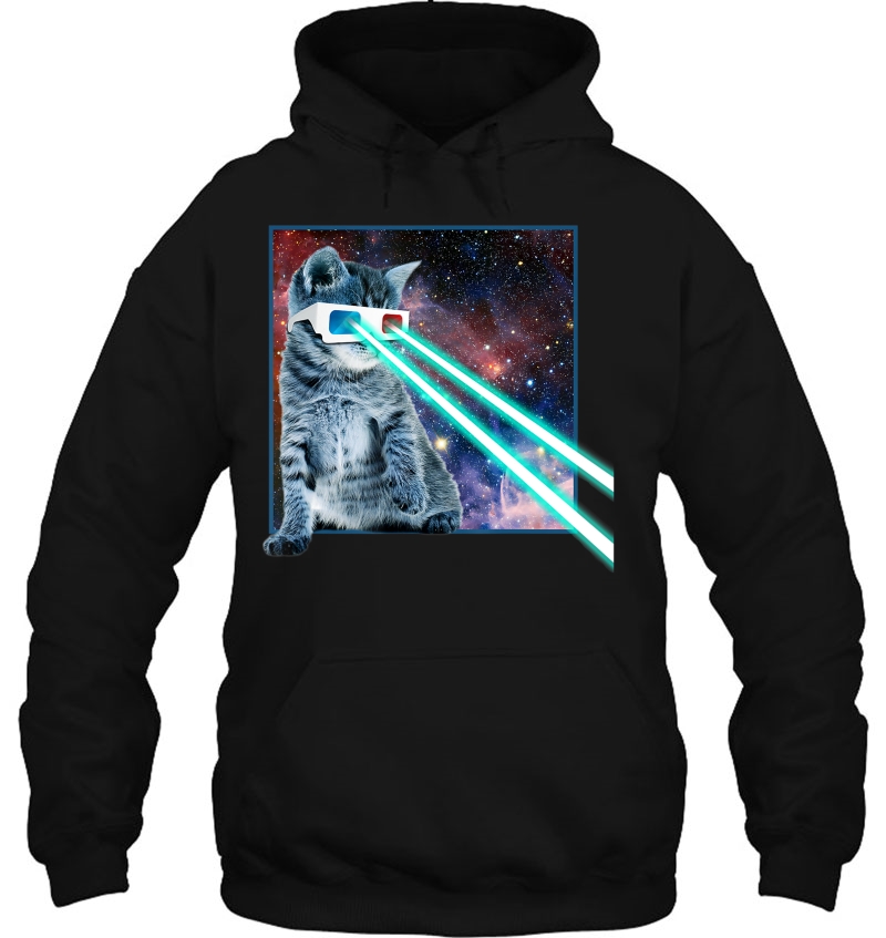 Laser Eyes Space Cat Funny Kitty 3D Glasses Gift Hoodie