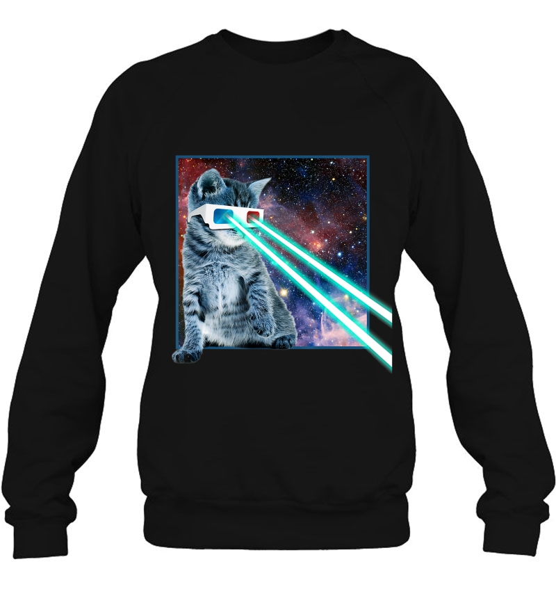 Laser Eyes Space Cat Funny Kitty 3D Glasses Gift Sweatshirt