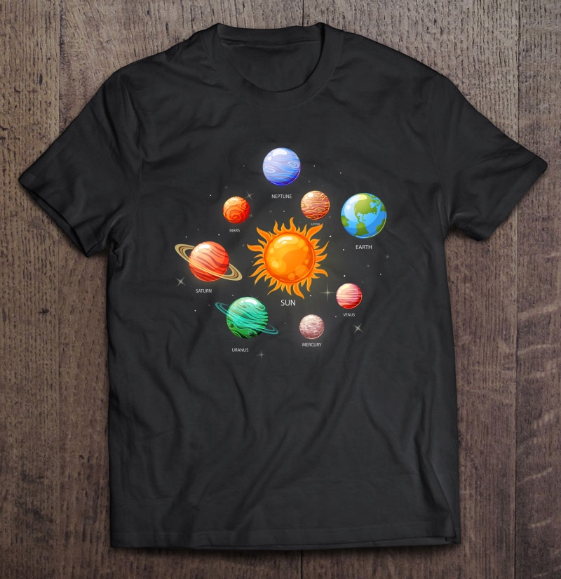 Solar System With Sun Planets Comets Earth Tee Space Geeks Shirt