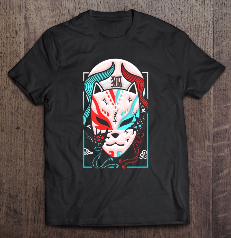 Vaporwave Synthwave Retrowave Traditional Kabuki Fox Mask Pullover Shirt