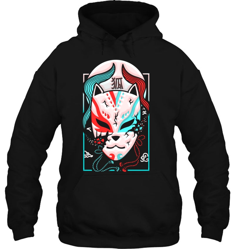 Vaporwave Synthwave Retrowave Traditional Kabuki Fox Mask Pullover Mugs