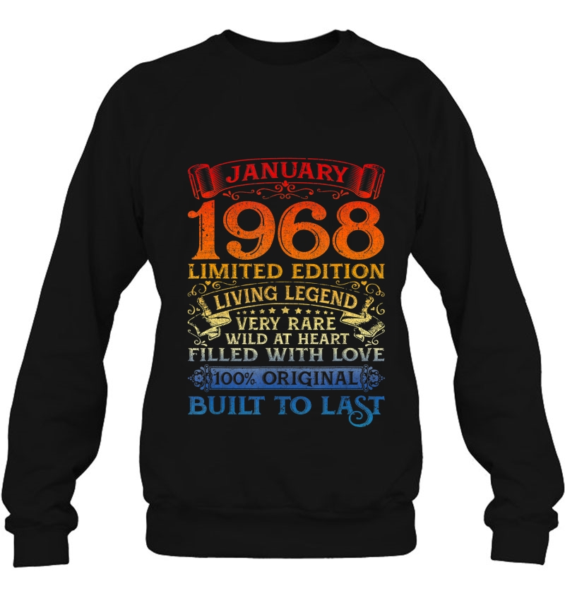 Vintage 52 Yrs Old January 1968 52Nd Bday Gift Mens Womens Sweatshirt