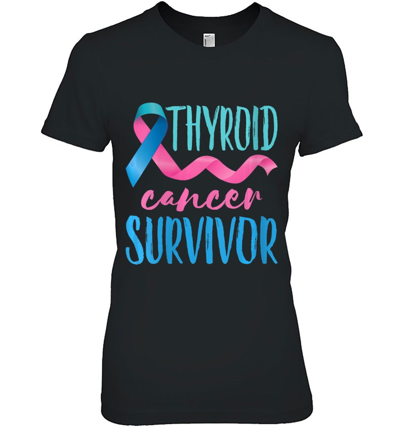 Womens Thyroid Cancer Survivor Awareness Ribbon Teal Pink Blue Hoodie