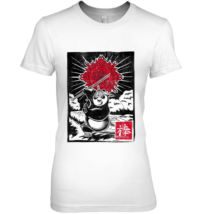 Kung Fu Panda Master Po Action Pose Woodcut Poster Hoodie