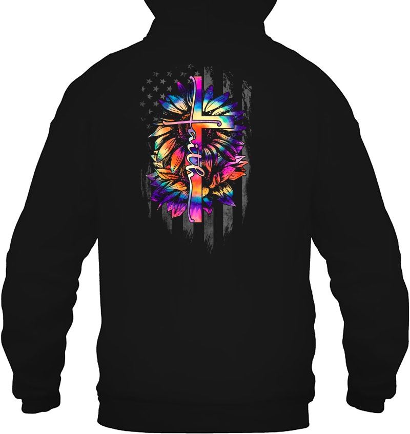 Faith Cross Sunflower American Flag Tie Dye Version Hoodie