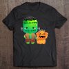 Frankenstein And Pumpkin Dog Halloween Gifts Tee