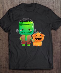 Frankenstein And Pumpkin Dog Halloween Gifts Tee