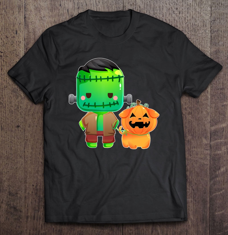 Frankenstein And Pumpkin Dog Halloween Gifts Shirt