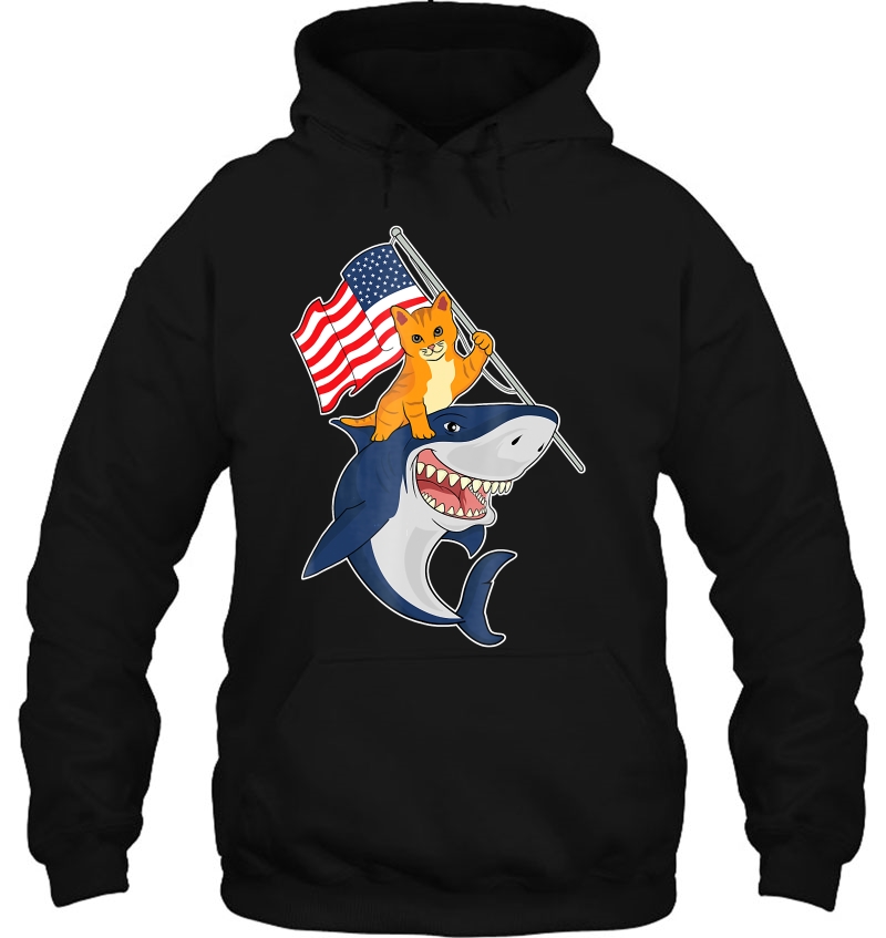 Funny July 4Th Shirt - Cat Riding A Shark - Us Flag Mugs