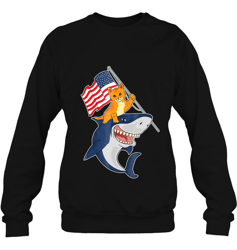 Funny July 4Th Shirt - Cat Riding A Shark - Us Flag Mugs